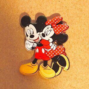 Mickey & Minnie Mouse Acrylic Lapel Pin, Disney, Hugging, Love, Collectible